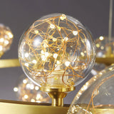 Candelabro LED dorado de 12 luces con globo de vidrio y cable ajustable