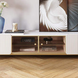 Modern Oval TV Console with Storage & Glass Doors in White-Richsoul-Furniture,Living Room Furniture,TV Stands