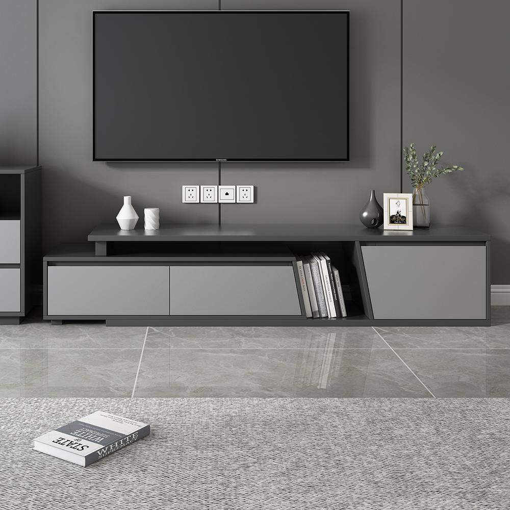 Minimalist Rectangle Gray Extendable TV Stand for 80-120 inch TV