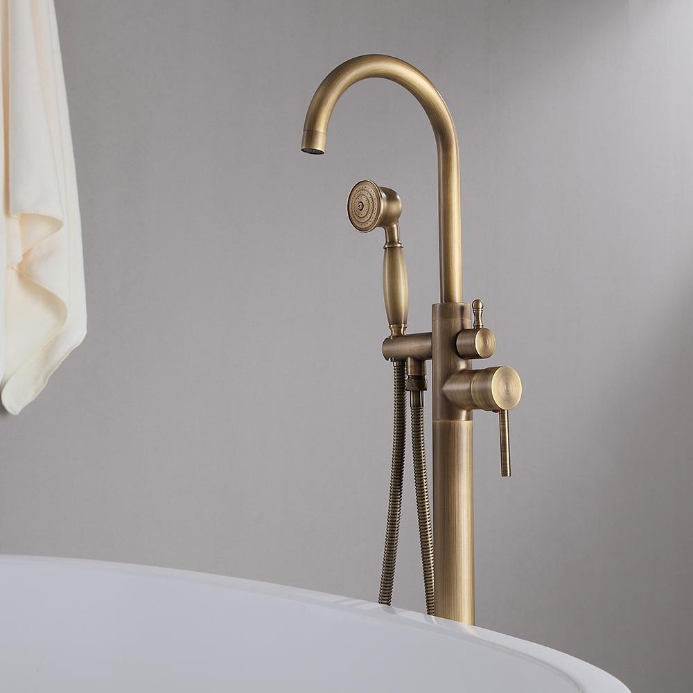 Classic Single Handle Swirling Spout Freestanding Tub Faucet with Handshower