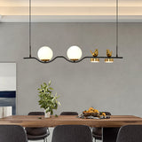 Moderna lámpara de isla de cocina con pantalla de globo de cristal en negro y dorado con 2 pájaros decorativos