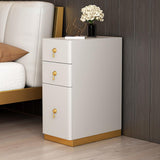 Off White 3-Drawer Nightstand Narrow Bedside Table with Faux Leather Upholstery