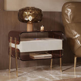 Moderner beleuchteter brauner Nachttisch mit kabelloser Ladestation Nachttisch aus Acryl