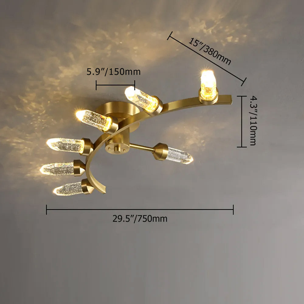 Modern Gold 10-Light Bubble Column Crystal Semi-Flush Mount Ceiling Light