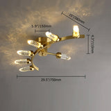 Moderna lámpara de techo semiempotrada de cristal con columna de burbujas de 10 luces dorada