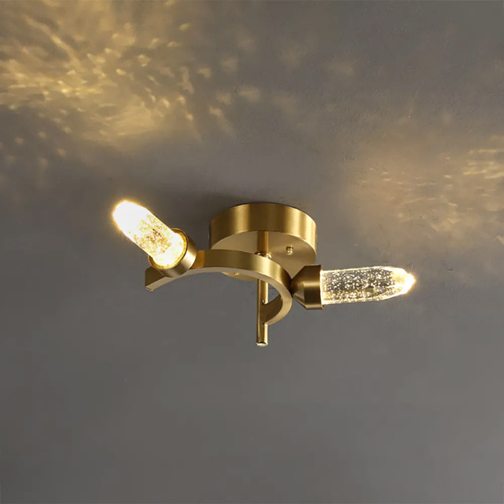 Modern Gold 10-Light Bubble Column Crystal Semi-Flush Mount Ceiling Light