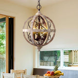5-Light Retro Globe Weathered Wood Chandelier with Crystal Accents