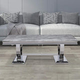 Rectangular Modern Gray Coffee Table Faux Marble & Stainless Steel-Richsoul-Coffee Tables,Furniture,Living Room Furniture