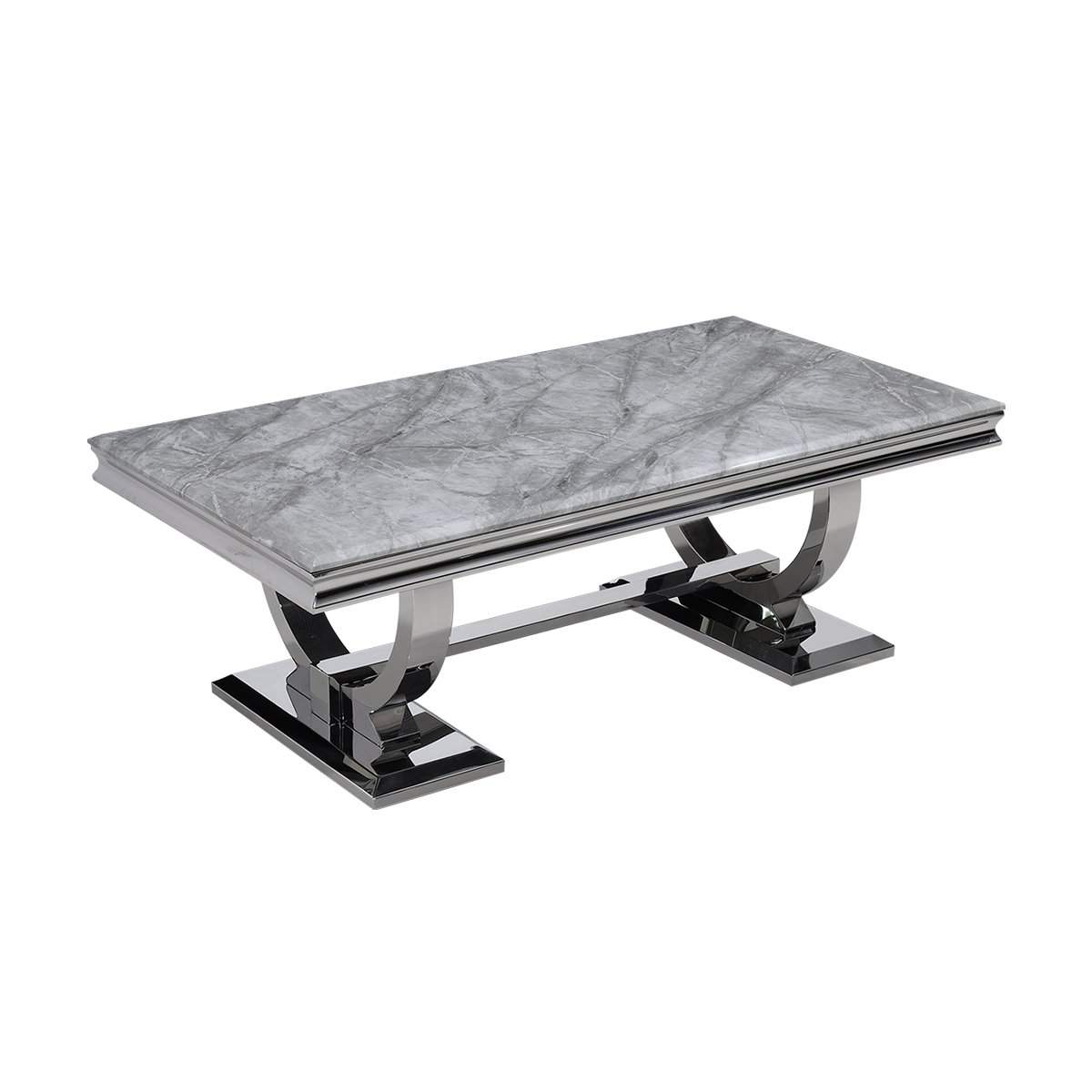 Rectangular Modern Gray Coffee Table Faux Marble & Stainless Steel-Richsoul-Coffee Tables,Furniture,Living Room Furniture