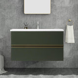 31,9 "Vanité de salle de bain en pierre flottante vert foncé avec lavabo et 2 tiroirs