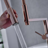 Grifo de cocina magnético de arco alto de un solo orificio de oro rosa Spray de doble función