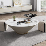 39" Modern Off White Round Coffee Table with Marble Top & Leather Upholstery-Richsoul-Coffee Tables,Furniture,Living Room Furniture