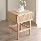 Wooden Walnut Nightstand Rattan Drawer for Bedroom Living Room Storage Bedside Table