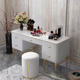 Black Makeup Vanity Table Faux Marble Dressing Table with Drawers Gold Stainless Steel