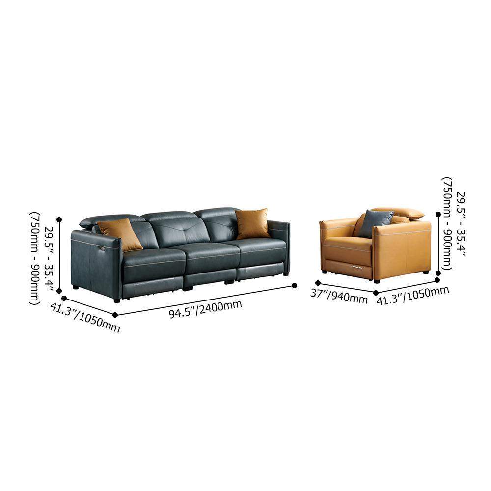 Genuine Leather Power Reclining Sofa Set Living Room Set in Orange & Gray-Furniture,Living Room Furniture,Living Room Sets