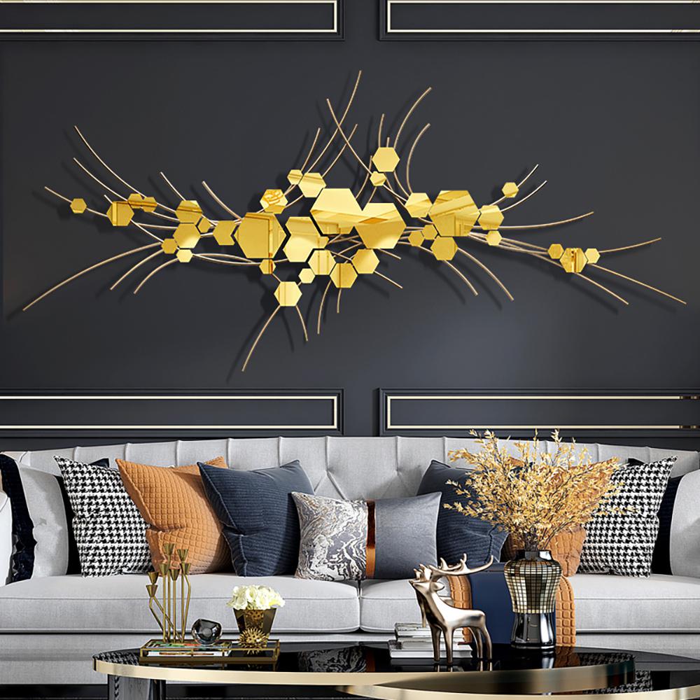 Luxury Geometric Metal Wall Decor Curved Lines Home Art in Gold
