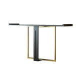 39" Narrow Console Table for Entryway Foyer Black Solid Wood & Gold Metal in Small