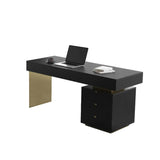 55" Modern Black Office Computer Desk with 6 Drawer & Gold Leg