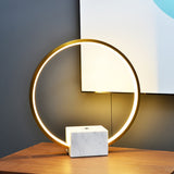 Postmoderne LED-Kreis-Tischlampe in Gold mit weißem Marmorsockel