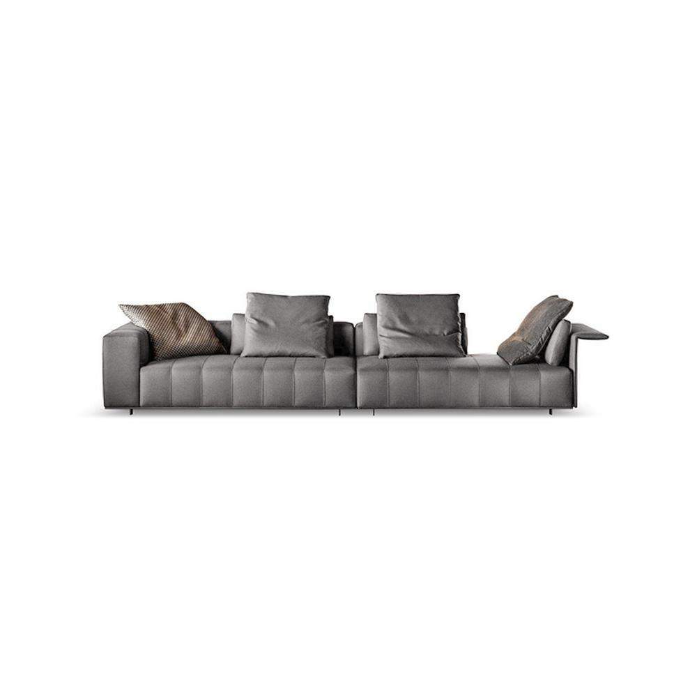 Modern Sectional Sofa Linen Upholstery in Gray Pillows Included for 4 Seaters-Furniture,Living Room Furniture,Sectionals