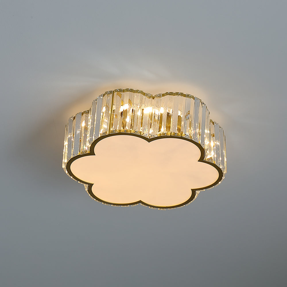 Modern Flower 5-Light Flush Mount Light in Gold with Crystal