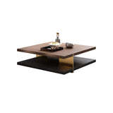 Industrial Black & Walnut Square Pedestal Coffee Table Solid Wood Accent Table-Richsoul-Coffee Tables,Furniture,Living Room Furniture
