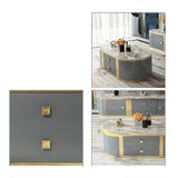 51.2" Modern Oval Coffee Table with Faux Marble Top & 4 Storage Drawers-Coffee Tables,Furniture,Living Room Furniture