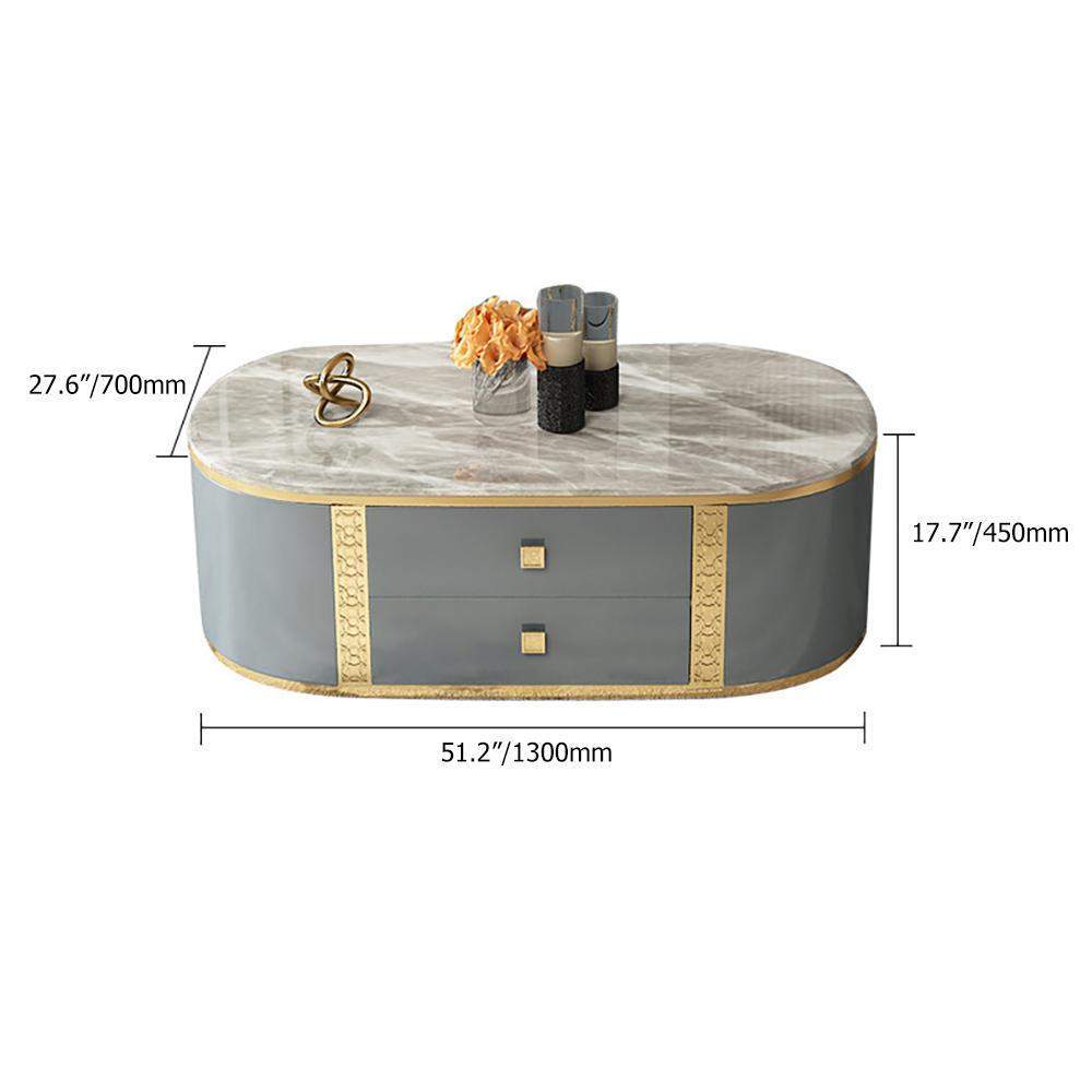 51.2" Modern Oval Coffee Table with Faux Marble Top & 4 Storage Drawers-Coffee Tables,Furniture,Living Room Furniture