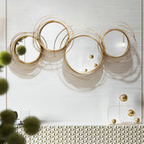 Espejo de pared de metal dorado redondo de 4 anillos 3D creativo de lujo ligero