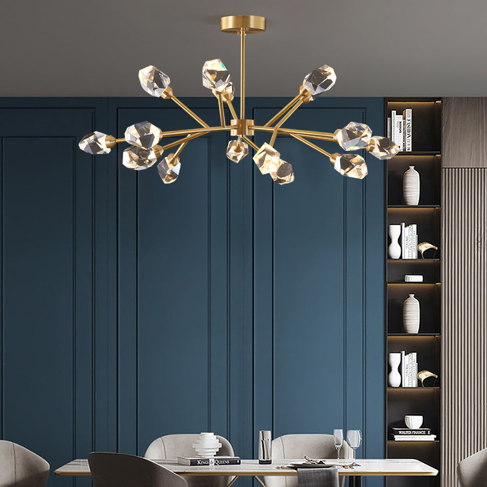 Modern Brass Sputnik Crystal Chandelier 9-Light for Living Room & Dining Room