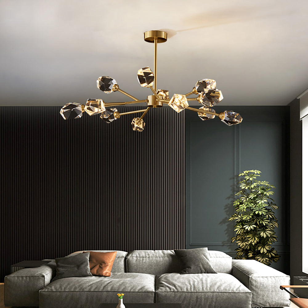 Modern Brass Sputnik Crystal Chandelier 9-Light for Living Room & Dining Room