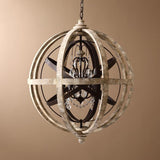 5-Light Retro Globe ثريا الخشب مع اللهجات الكريستالية