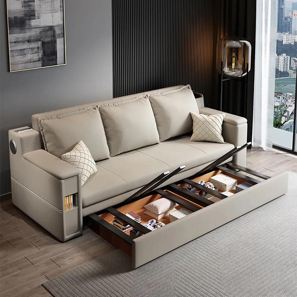 Modern Chaise Longue Sofa Upholstered Linen Sofa 3-Seater Sofa in Steel  Legs-Wehomz – WEHOMZ