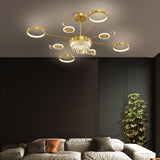 Gold LED Chandelier 9-Light Sputnik Ceiling Light with Crystal Accents