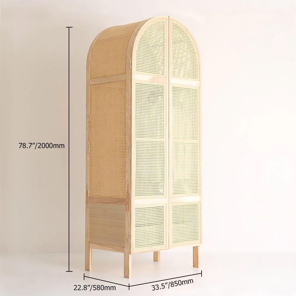 Woven Rattan Bedroom Clothing Armoire with Hidden 2 Doors and Drawers Wardrobe, Natural