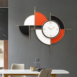 Modern Novelty Geometric Metal & Faux Leather Abstract Mute Metal Wall Clock