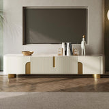 Modern Beige TV Stand Sintered Stone 4 Doors with Storage Media Console for TV up to 85"