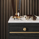 Modern Black Nightstand White Faux Marble Top Bedside Cabinet with 3 Drawers in Gold