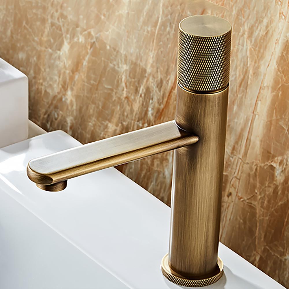Single Hole Antique Brass Bathroom Sink Faucet Single Knob Solid Brass