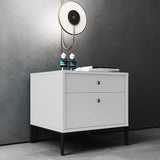 White Bedroom Nightstand with 2-Drawer Modern Bedside Table Metal