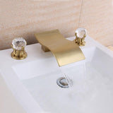 Bascade de pont en cascade 2 Fauce de lavabo de salle de bain à poignée cristalline en or brossé