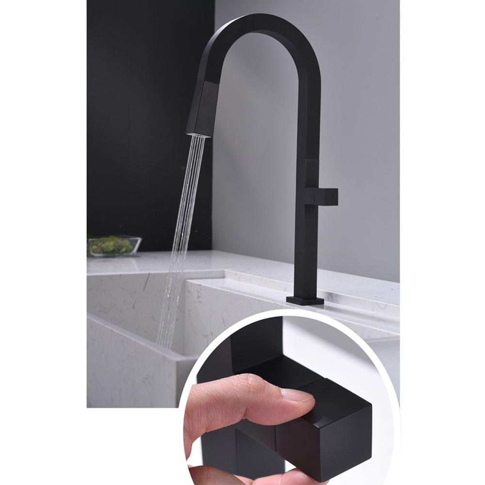Single Hole Pullout Gooseneck Kitchen Faucet Dual Functions in Black