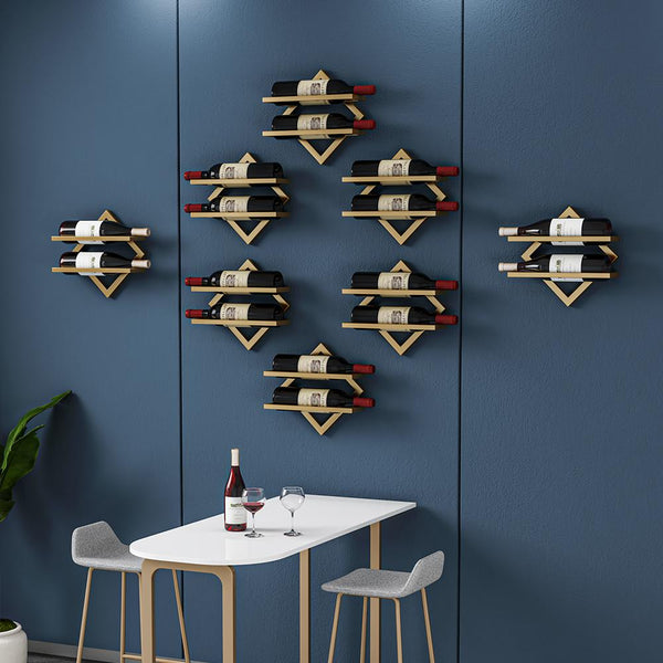 Gold Wall Mounted Wine Bottle Rack 6 Piece 12 Bottle Metal Hanging Wine ...