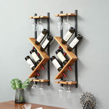 Rack à vin à bois à bois mural moderne 4-Bottle et 4 porte-étapes en verre de porte-étapes.