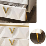 Nordic White Nightstand 3-Drawer Bedside Table V-Shaped Facet & Gold Pulls in Large