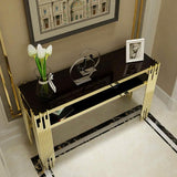 47.2 "Table de console étroite en marbre noir moderne avec étagère de rangement et 4 pattes d'or