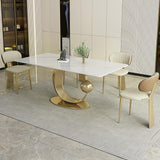 71" White Rectangular Dining Table Modern Faux Marble Tabletop with Pedestal Base