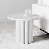Modern White Fluted Side Table Round Wood End Table with Unique Design