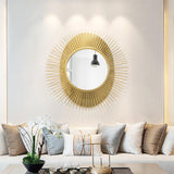 Espejo de pared de metal dorado Sunburst creativo de lujo Decoración para el hogar