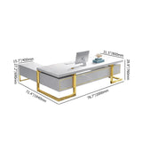 Holf L-Shaped Modern Office Executive Desk of Right Hand with Storage in White & Gold